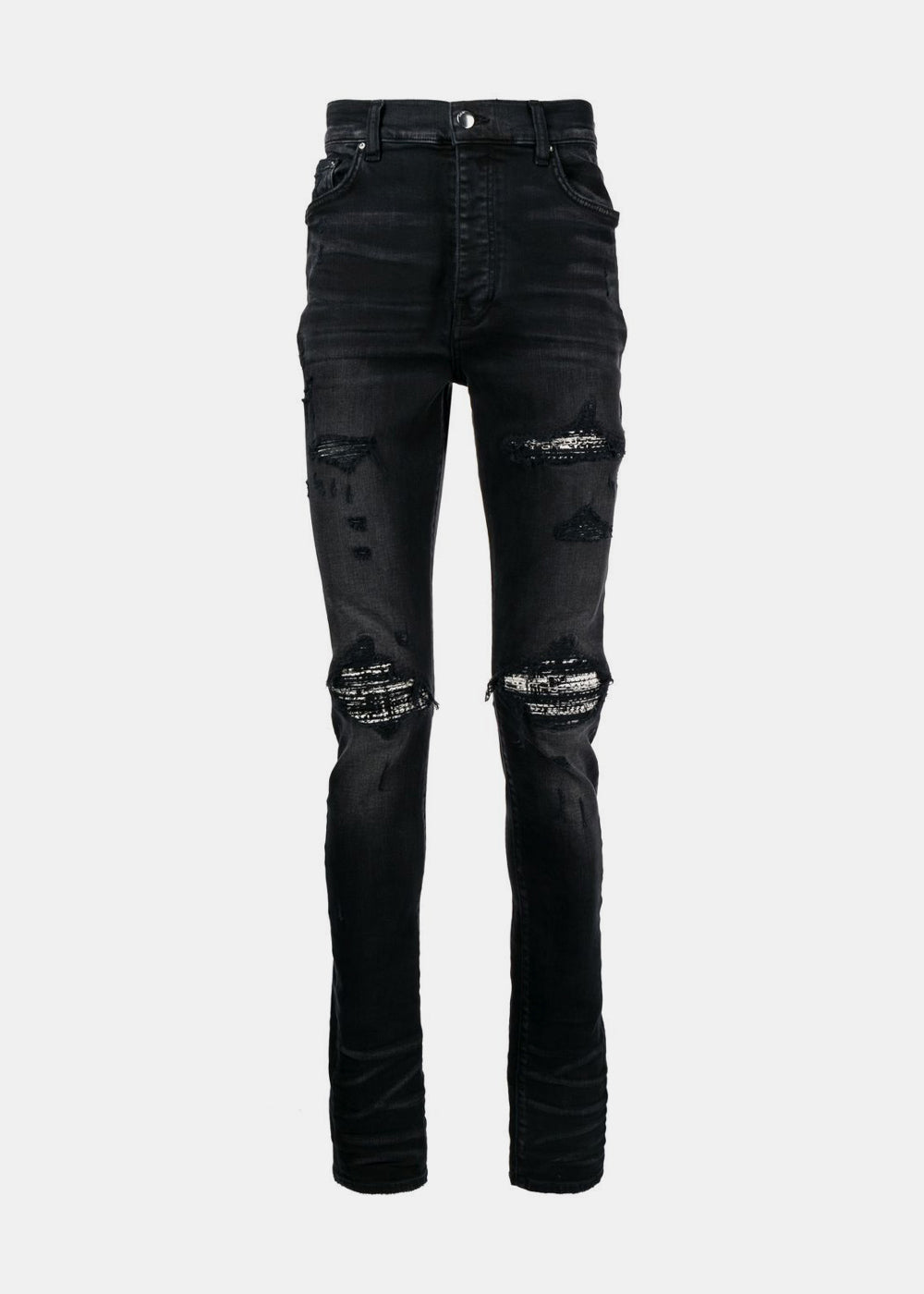 Оригінальна Black Mx1 Bouclé-Trim Skinny Jeans Amiri – боковий вид