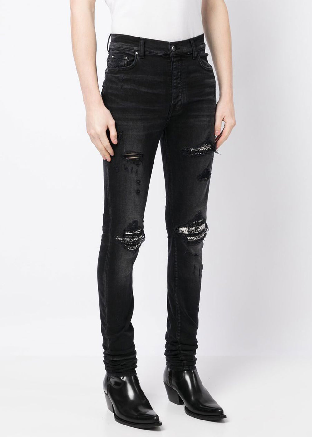 Оригінальна Black Mx1 Bouclé-Trim Skinny Jeans Amiri – детальний вид