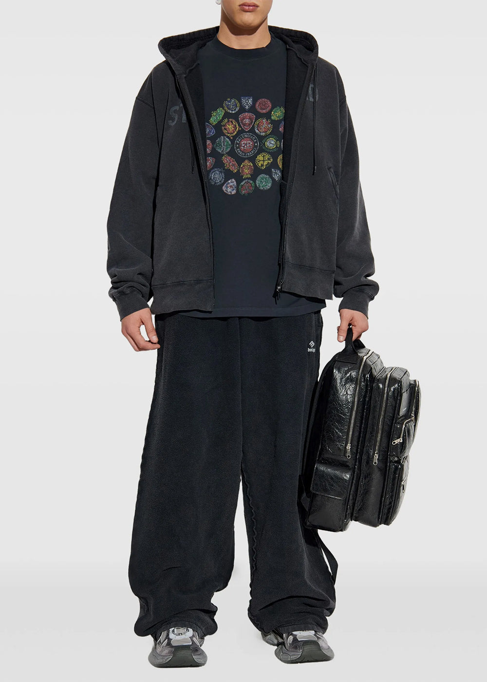 Оригінальна Washed Black Standard Oversized Zip Up Hoodie Balenciaga – вид ззаду