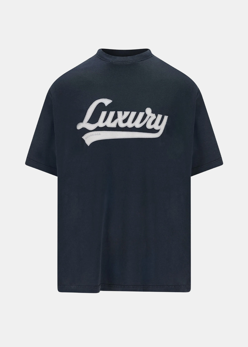Washed Navy Luxury Script T-Shirt Balenciaga – Гарантія оригінальності – боковий вид