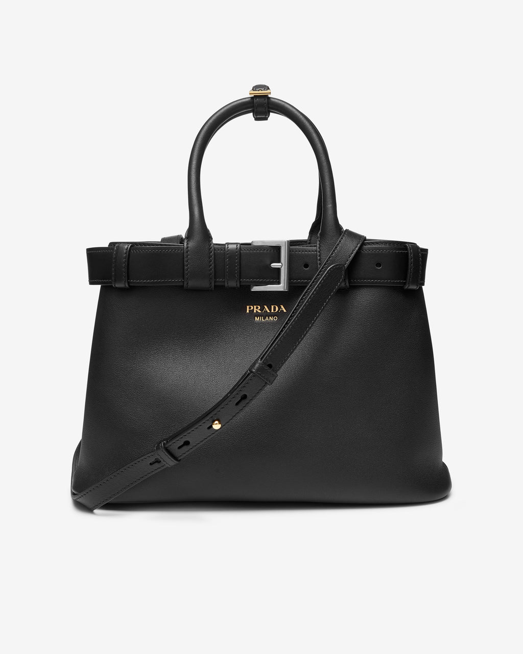 Womens Buckle Medium Leather Handbag With Belt Prada оригінал – Купити в Україні – боковий вид