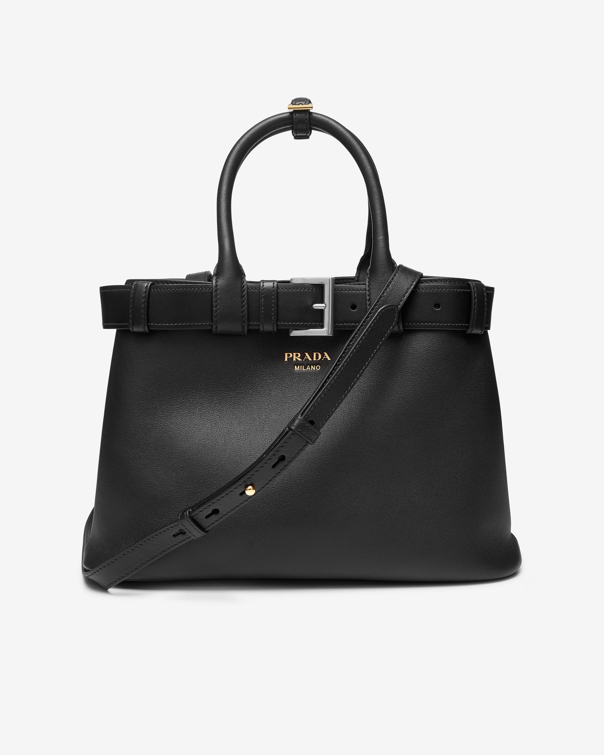 Womens Buckle Medium Leather Handbag With Belt Prada оригінал – Купити в Україні – боковий вид