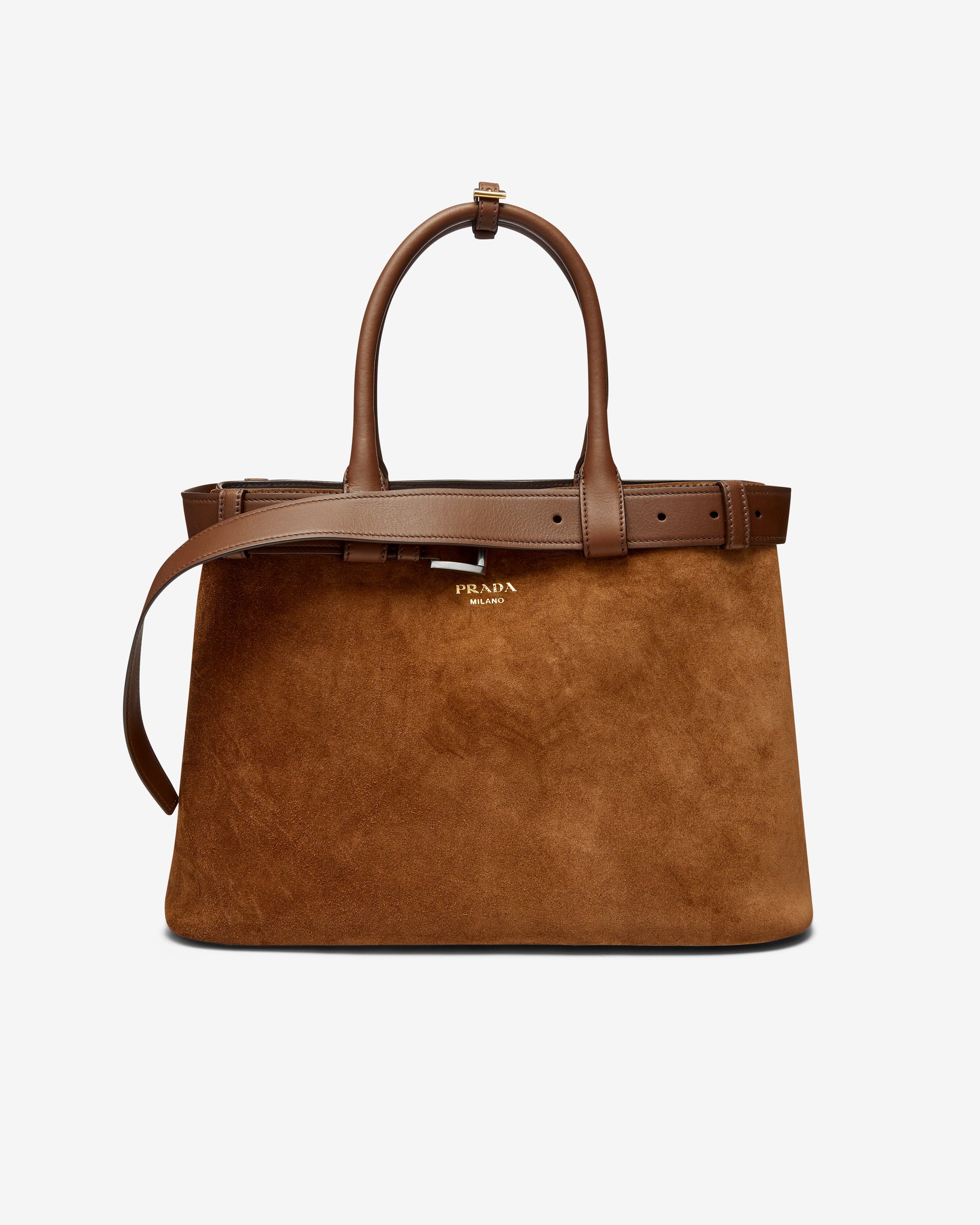 Оригінальна Womens Buckle Large Leather Handbag With Belt Prada – боковий вид
