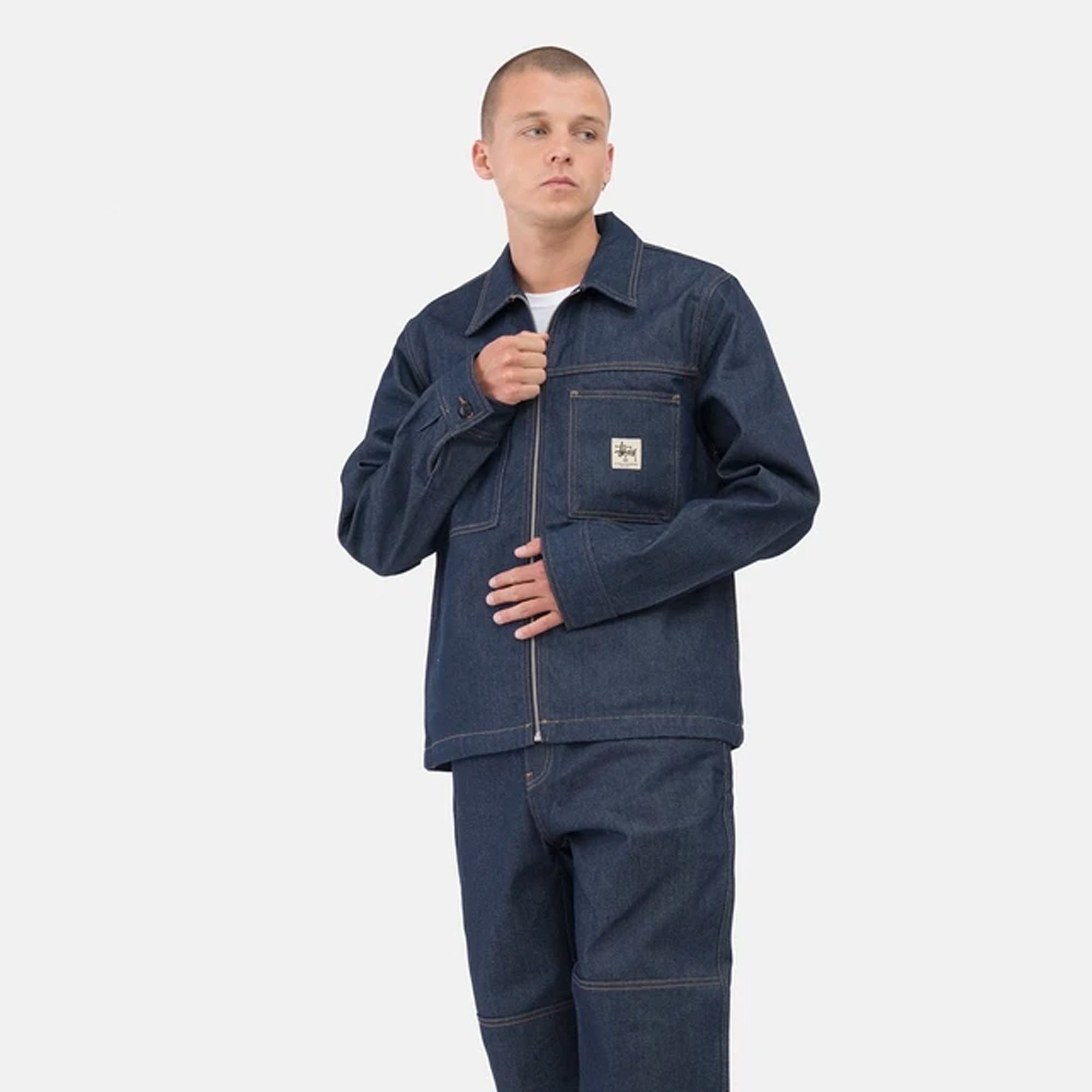 Оригінальна Mens Denim Zip Up Work Shirt Indigo Stussy – збільшений вид