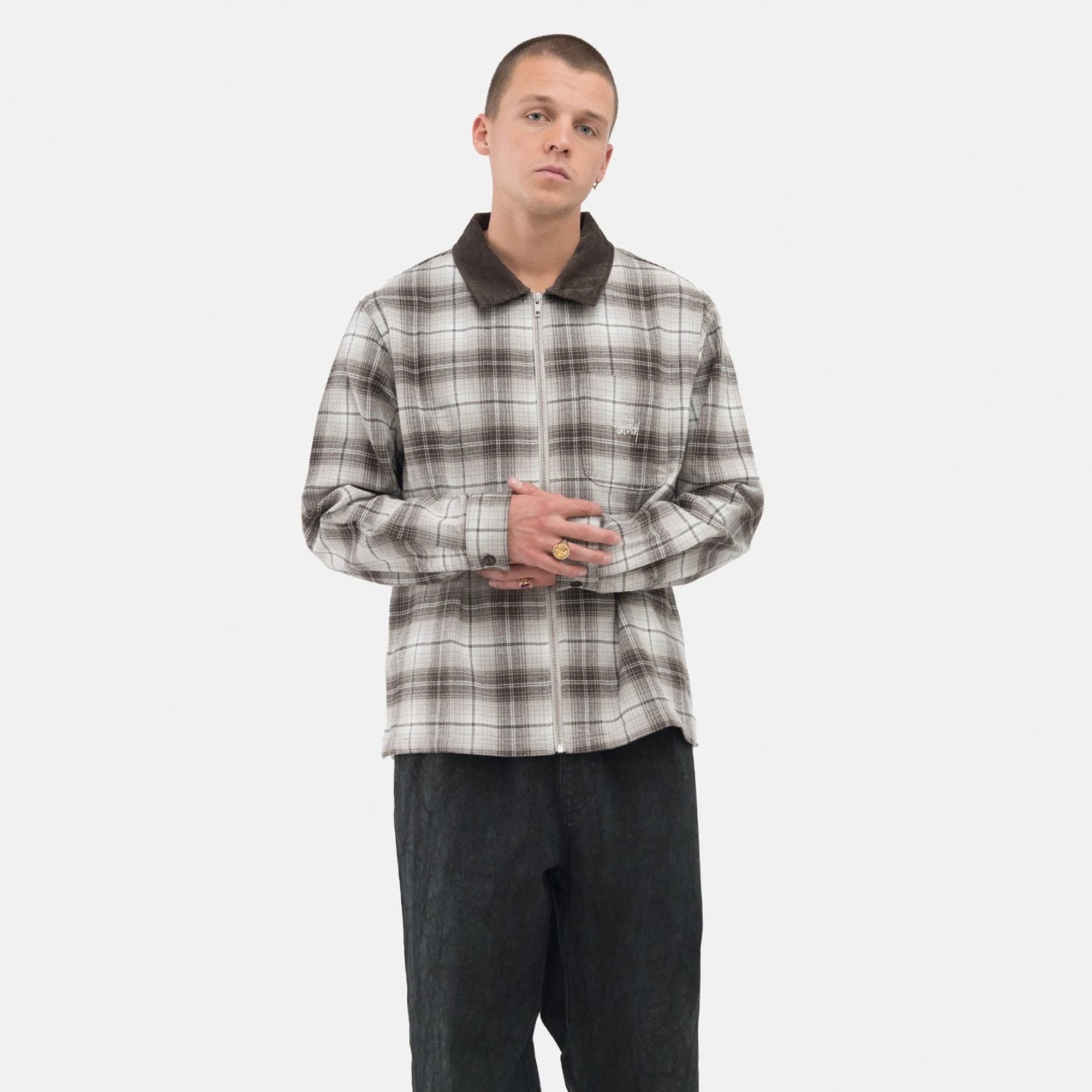 Оригінальна Mens Frank Plaid Zip Ls Shirt Brown Stussy – детальний вид