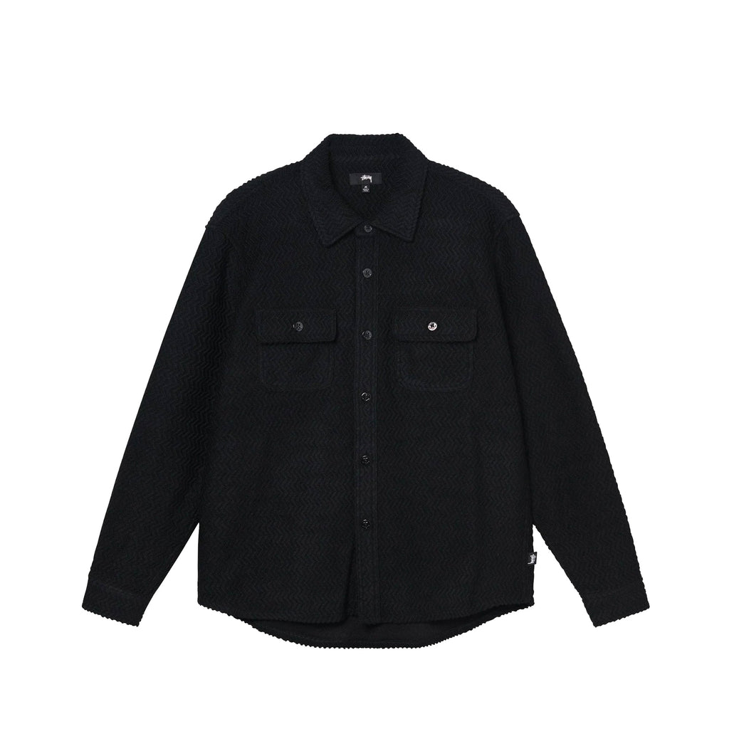 Оригінальна Mens Textured Wool Cpo Ls Shirt Black Stussy – боковий вид