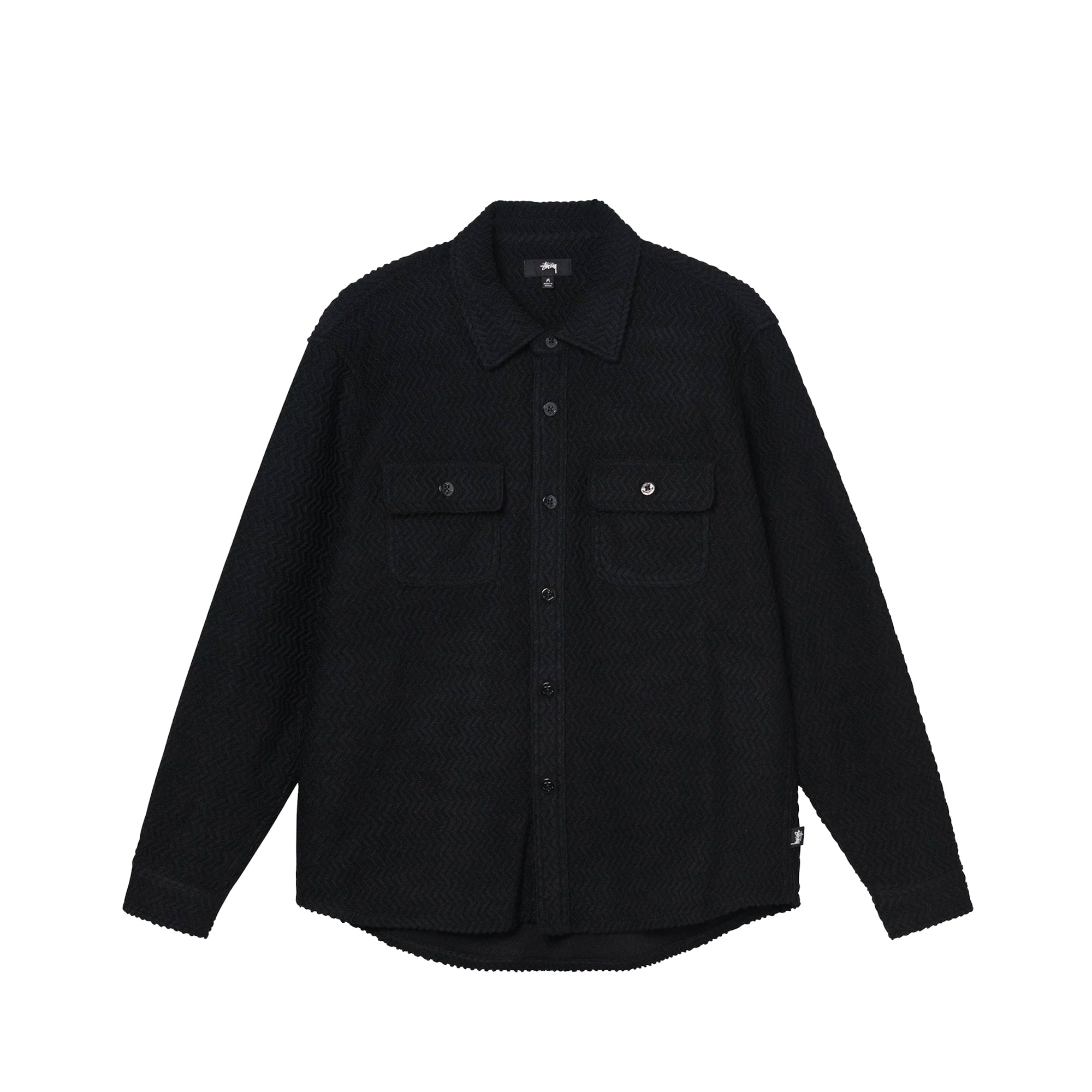 Оригінальна Mens Textured Wool Cpo Ls Shirt Black Stussy – боковий вид