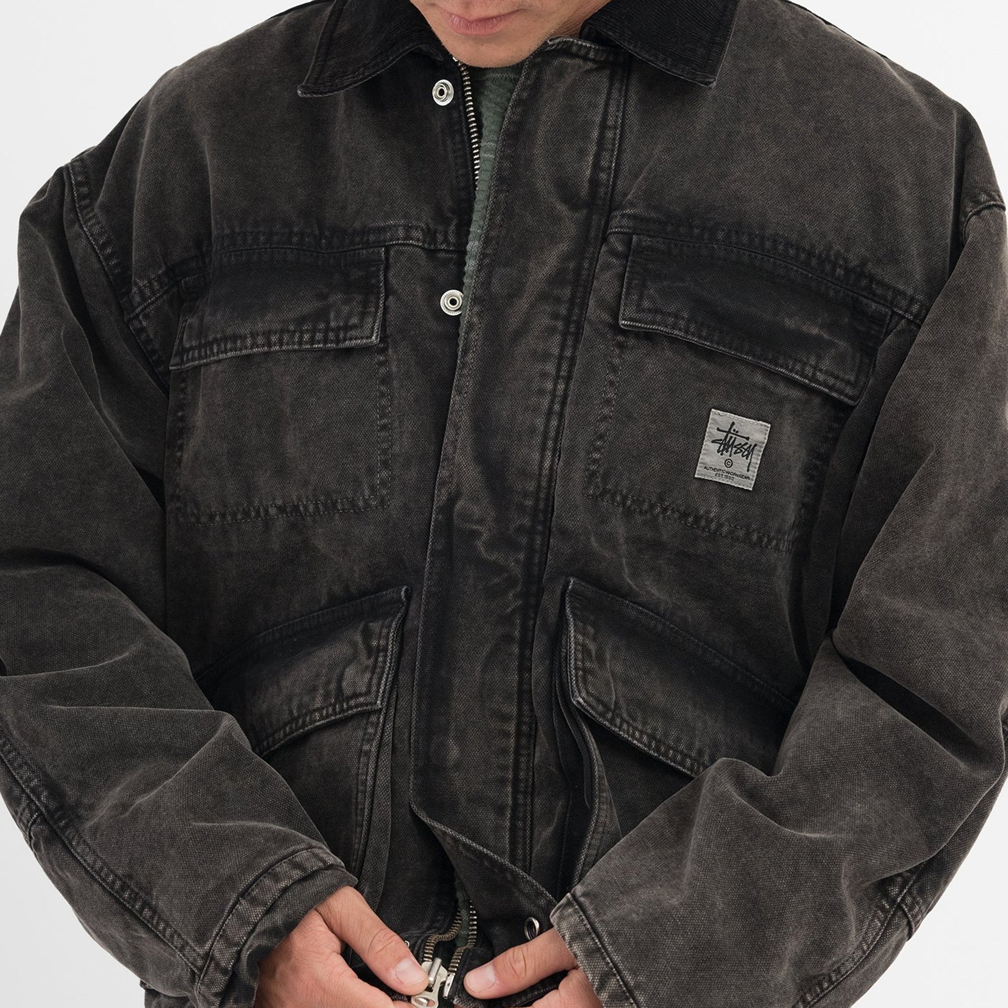 Оригінальна Mens Washed Canvas Shop Jacket Black Stussy – збільшений вид