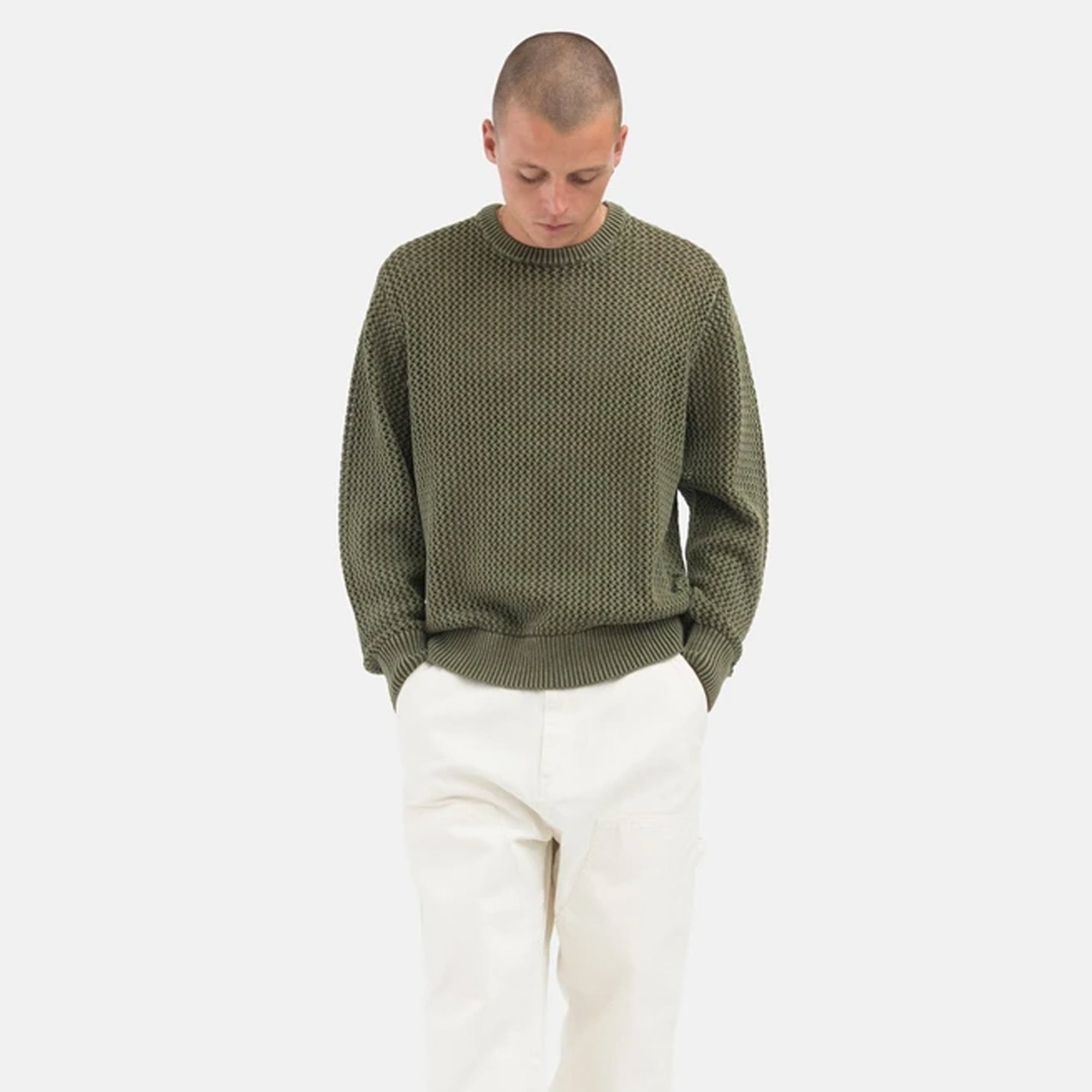 Mens Pig. Dyed Loos Gauge Sweater Dark Olive Stussy – Гарантія оригінальності – детальний вид