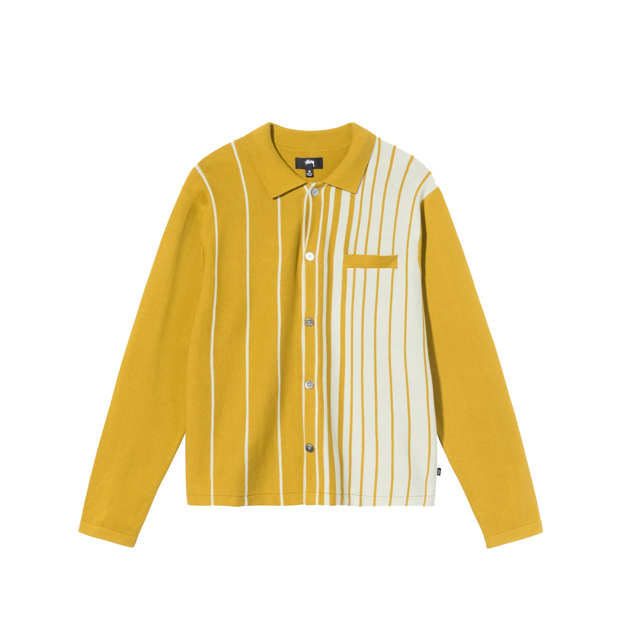 Mens Striped Knit Shirt Mustard Stussy – Гарантія оригінальності – боковий вид