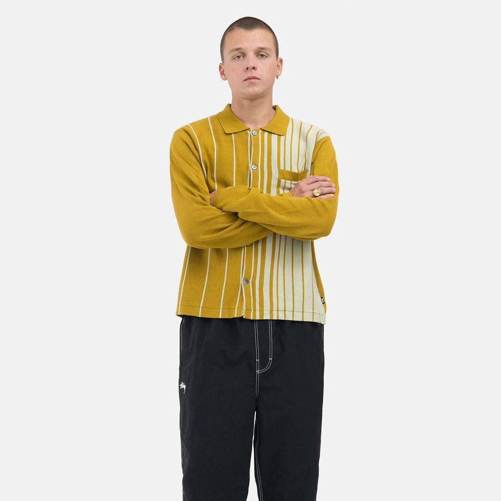 Mens Striped Knit Shirt Mustard Stussy – Гарантія оригінальності – детальний вид