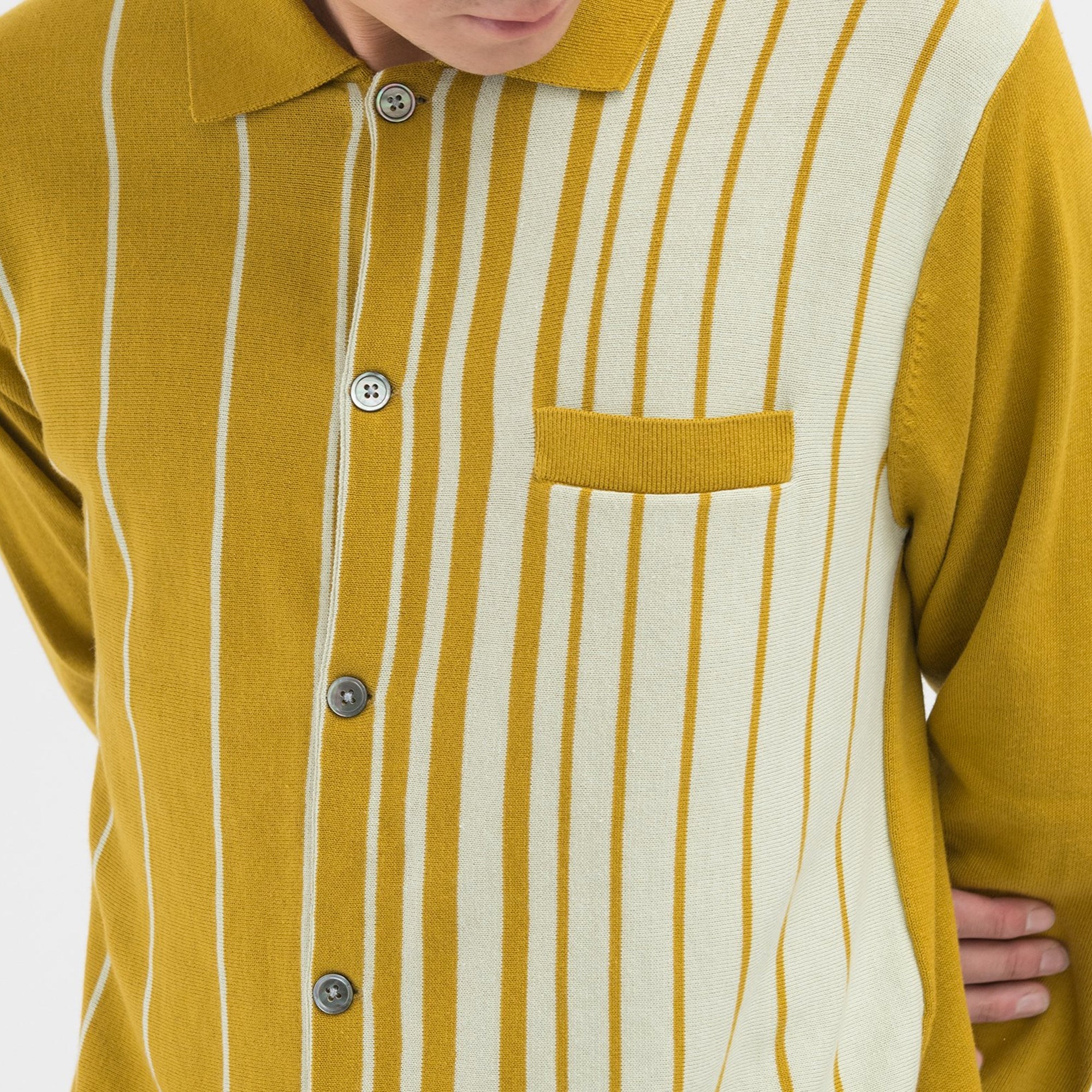 Mens Striped Knit Shirt Mustard Stussy – Гарантія оригінальності – збільшений вид