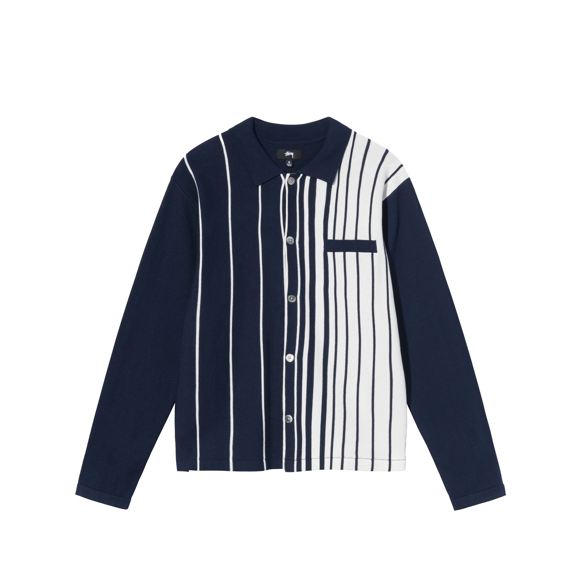 Mens Striped Knit Shirt Navy Stussy – Гарантія оригінальності – боковий вид