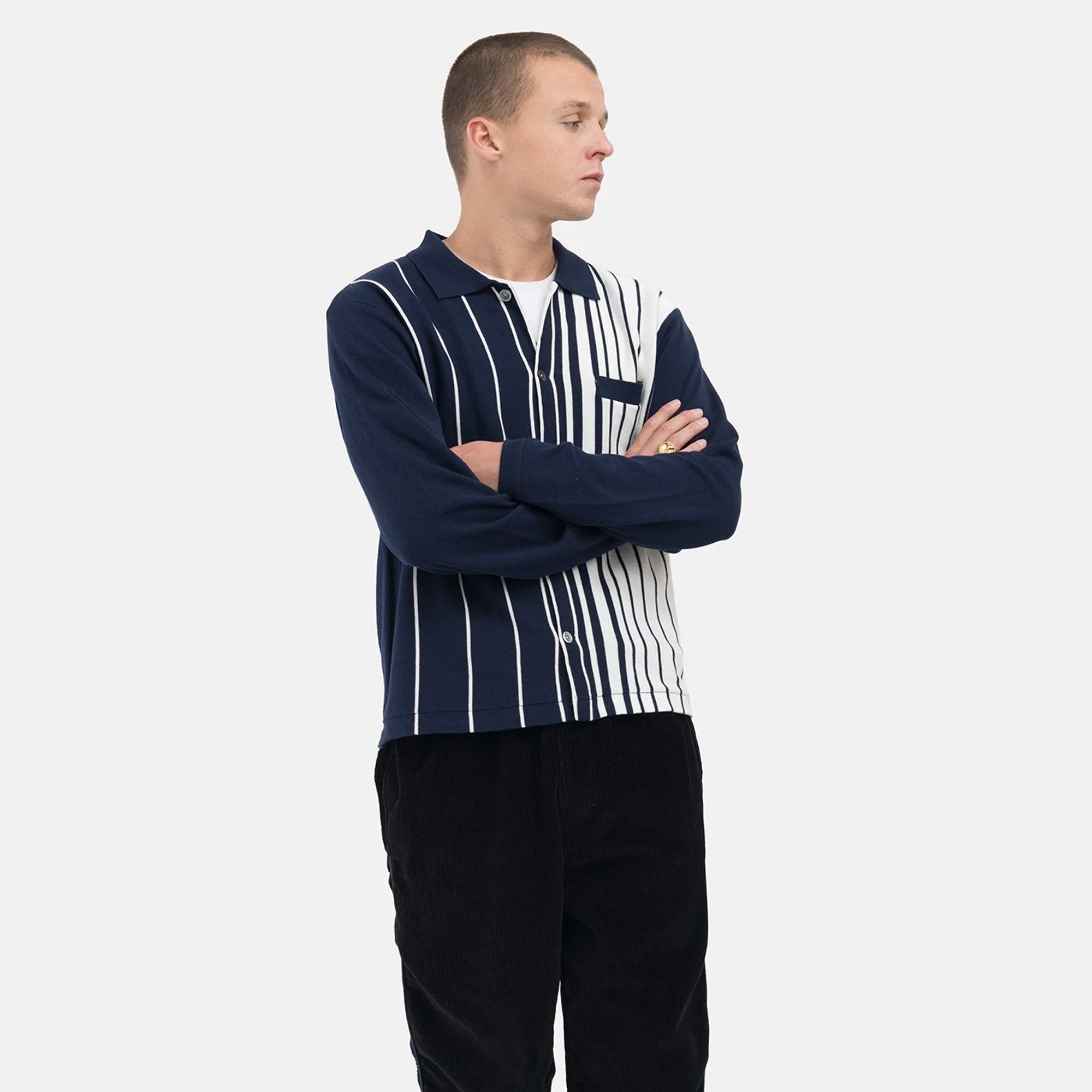 Mens Striped Knit Shirt Navy Stussy – Гарантія оригінальності – детальний вид