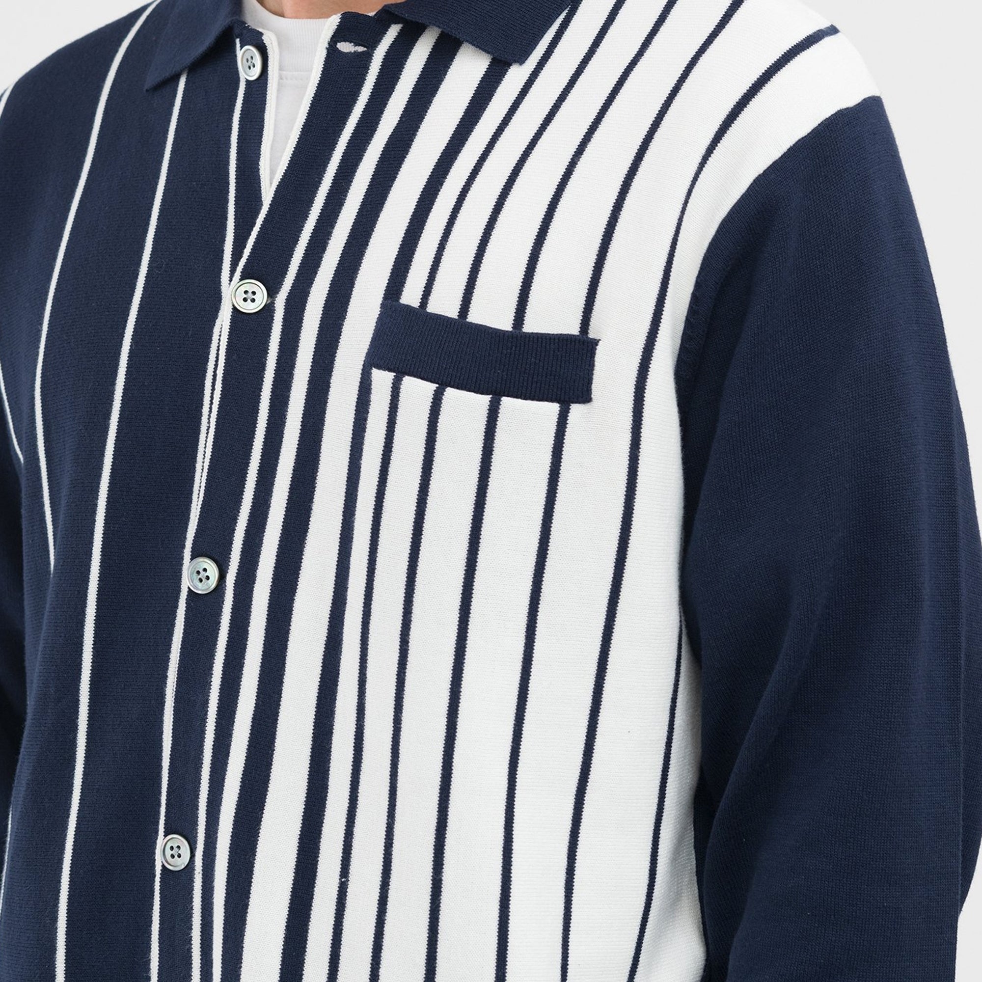 Mens Striped Knit Shirt Navy Stussy – Гарантія оригінальності – збільшений вид
