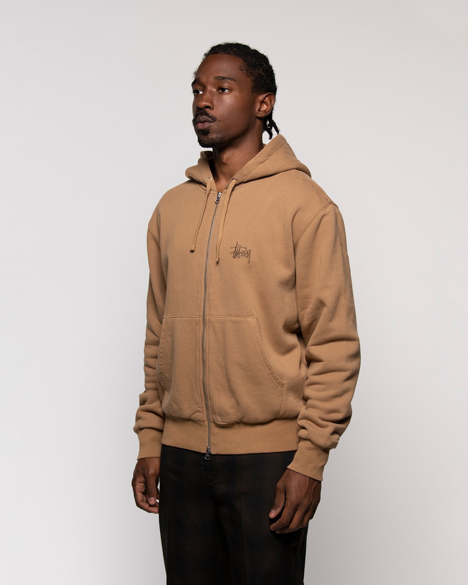 Men Thermal Zip Brown Hoodie Stussy оригінал – Купити в Україні – детальний вид