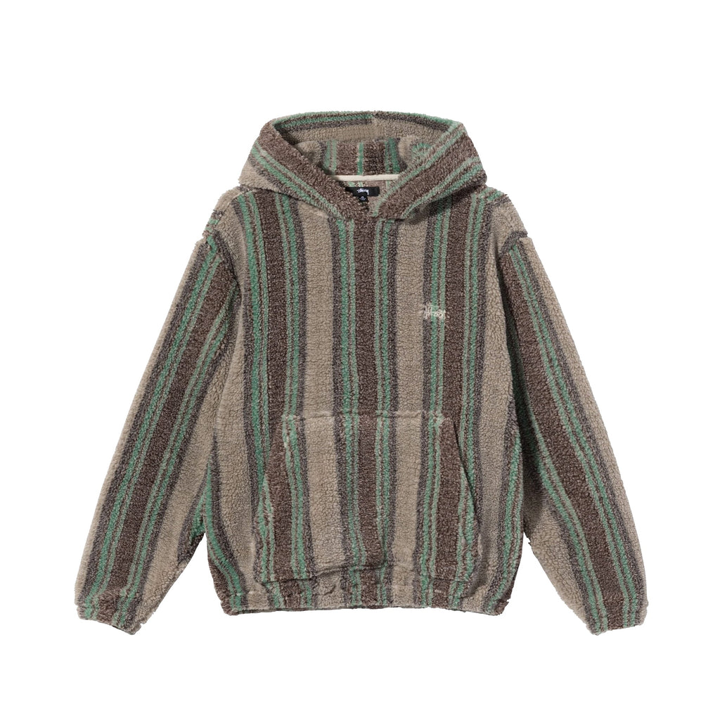 Mens Stripe Sherpa Hoodie Tan Stussy – Гарантія оригінальності – боковий вид