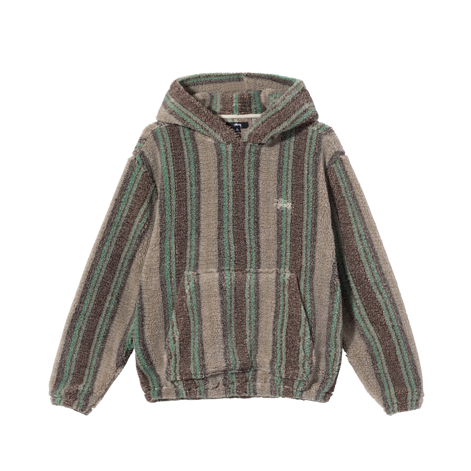 Mens Stripe Sherpa Hoodie Tan Stussy – Гарантія оригінальності – боковий вид
