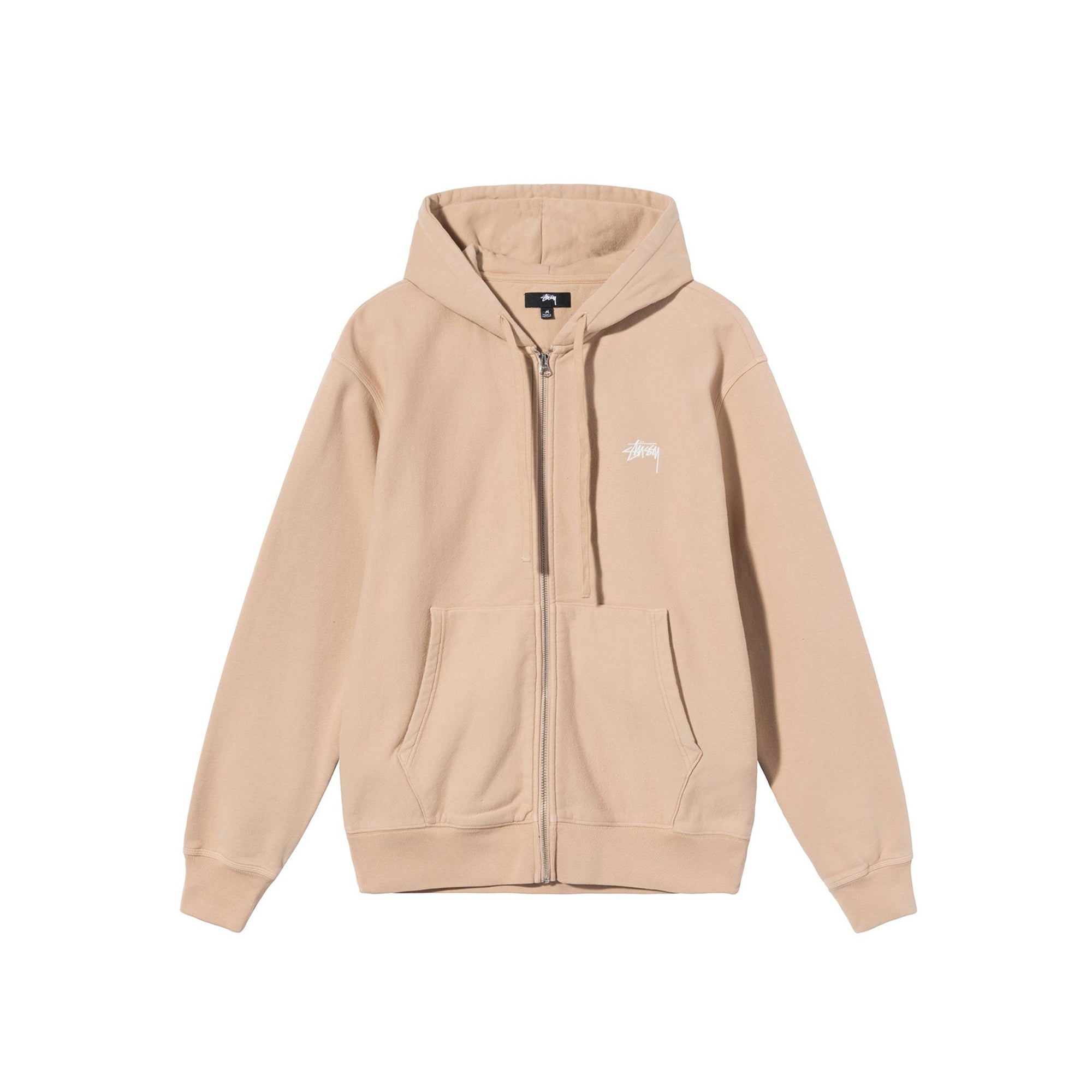 Оригінальна Mens Stock Logo Zip Hood Beige Stussy – боковий вид