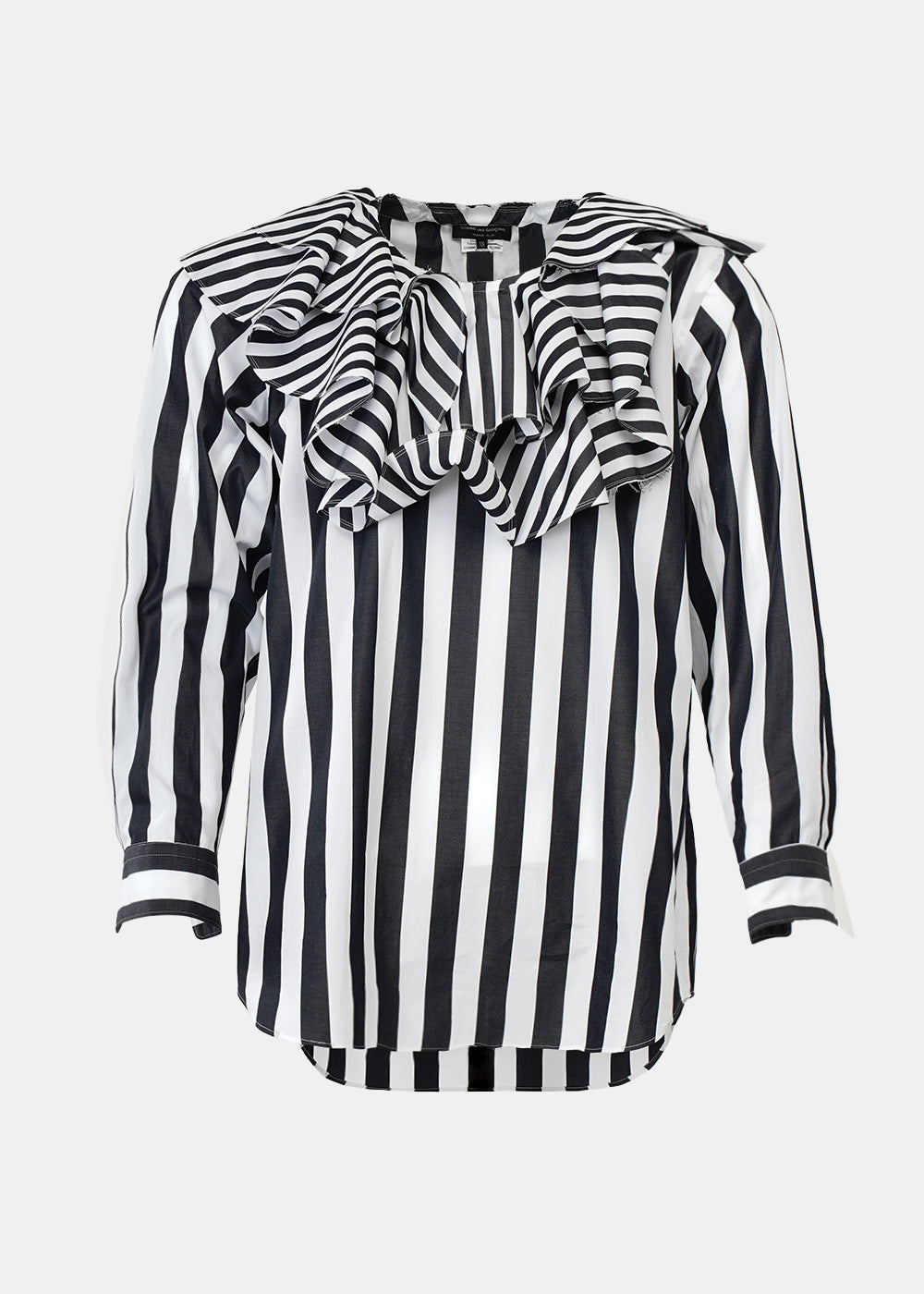 White And Black Ruffled Striped Shirt Comme des garcons – Гарантія оригінальності – боковий вид