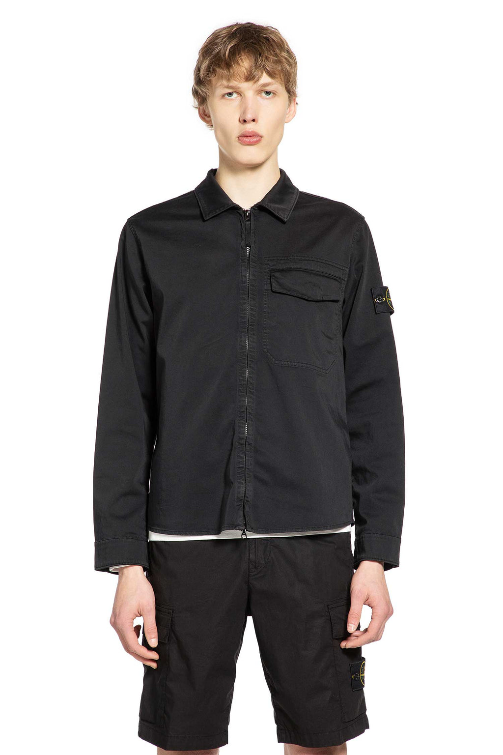 1200015 Stretch Cotton Satin Overshirt Stone island оригінал – Купити в Україні – боковий вид