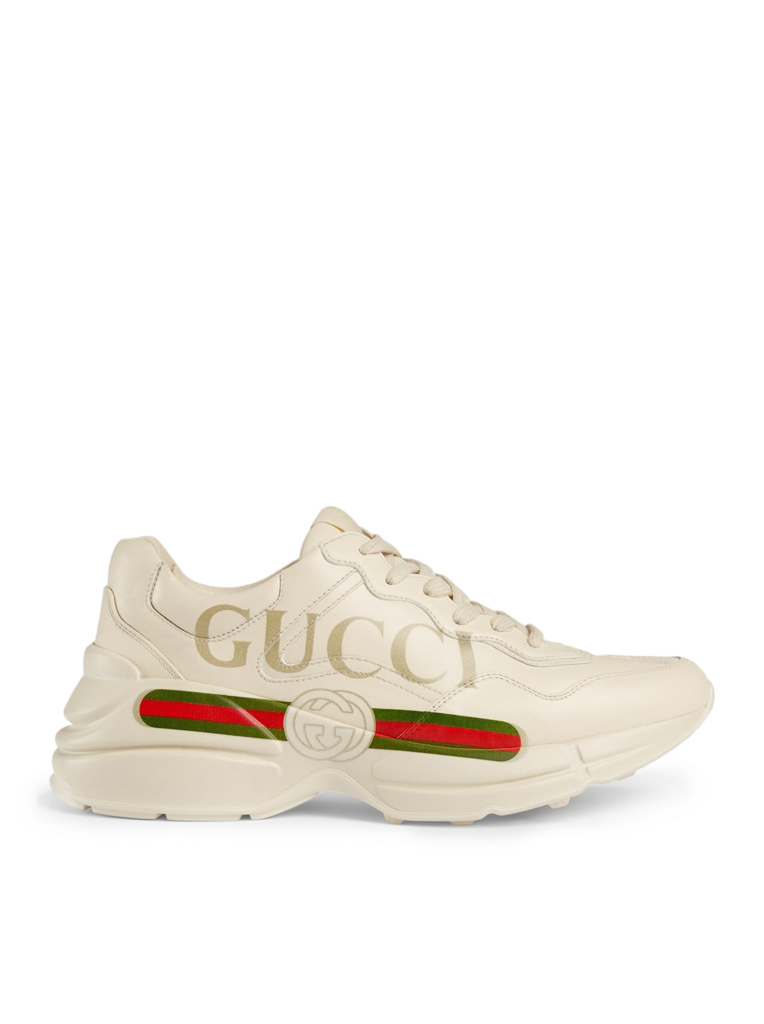 Оригінальна Women`s Rhyton Sneakers In Leather With Gucci Logo Gucci – боковий вид