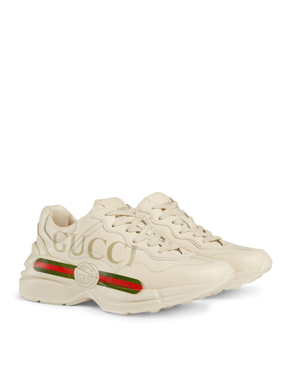 Оригінальна Women`s Rhyton Sneakers In Leather With Gucci Logo Gucci – вид ззаду