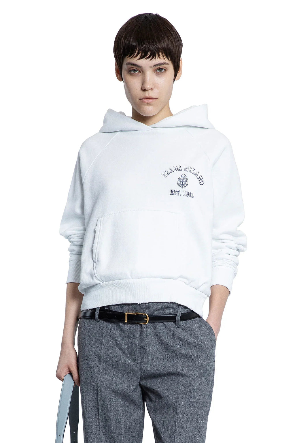 College Logo Boxy Hoodie Prada – Гарантія оригінальності – боковий вид