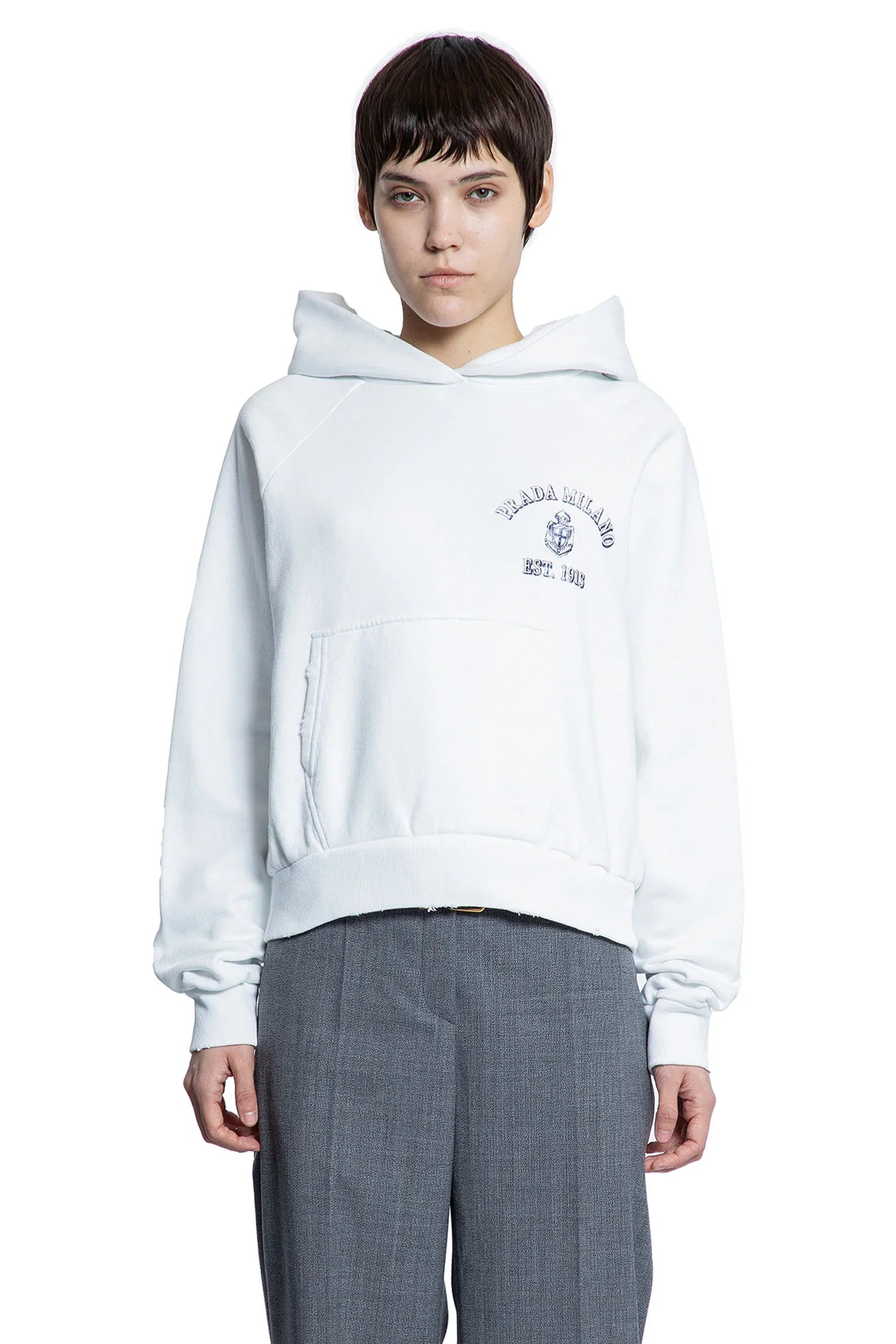 College Logo Boxy Hoodie Prada – Гарантія оригінальності – вид ззаду