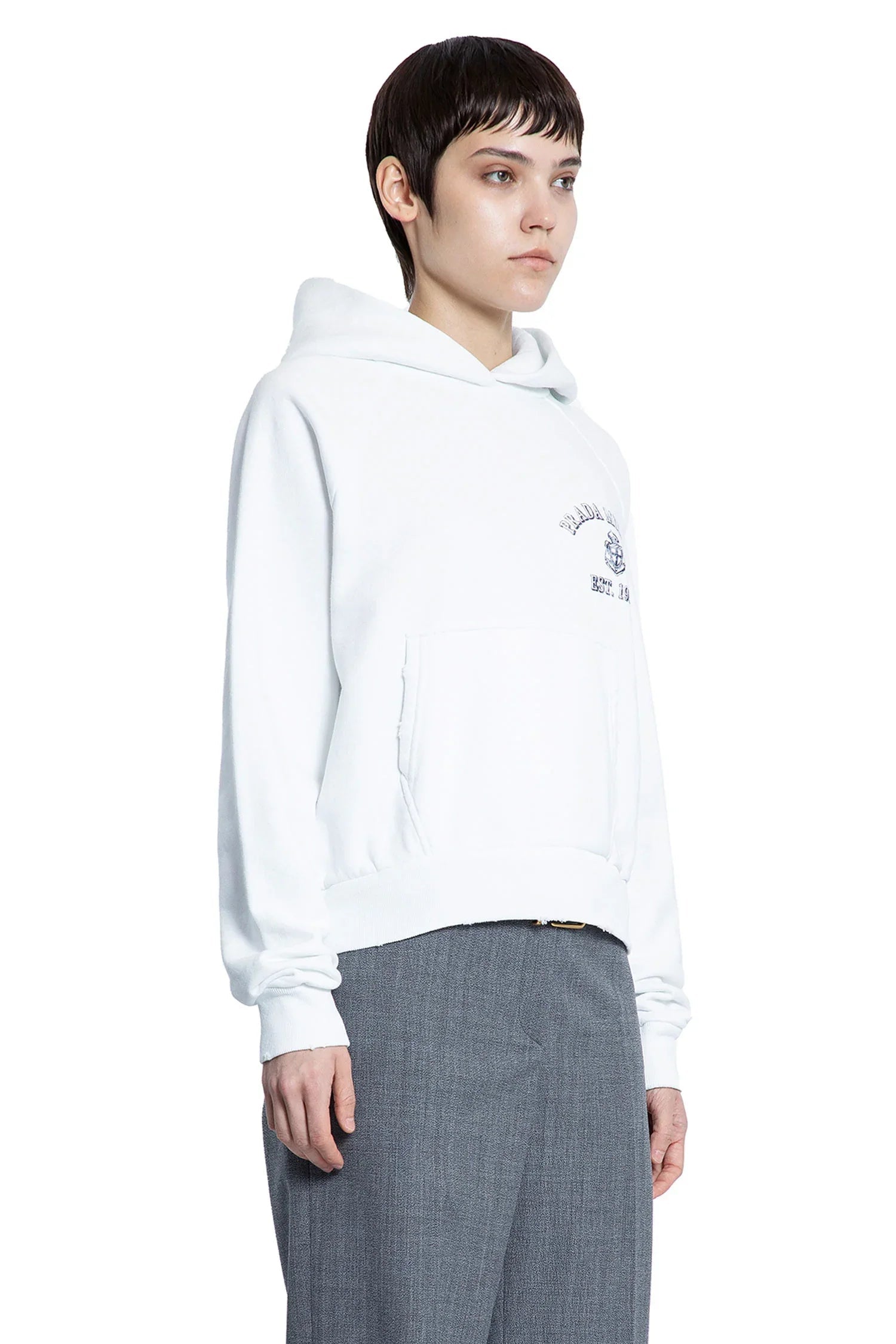 College Logo Boxy Hoodie Prada – Гарантія оригінальності – детальний вид