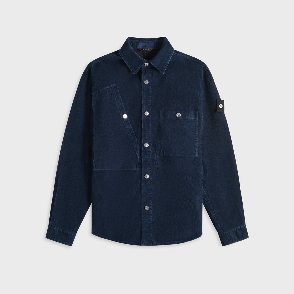 Logo Appliqued Cotton Corduroy Overshirt Indigo Stone island – Гарантія оригінальності – боковий вид