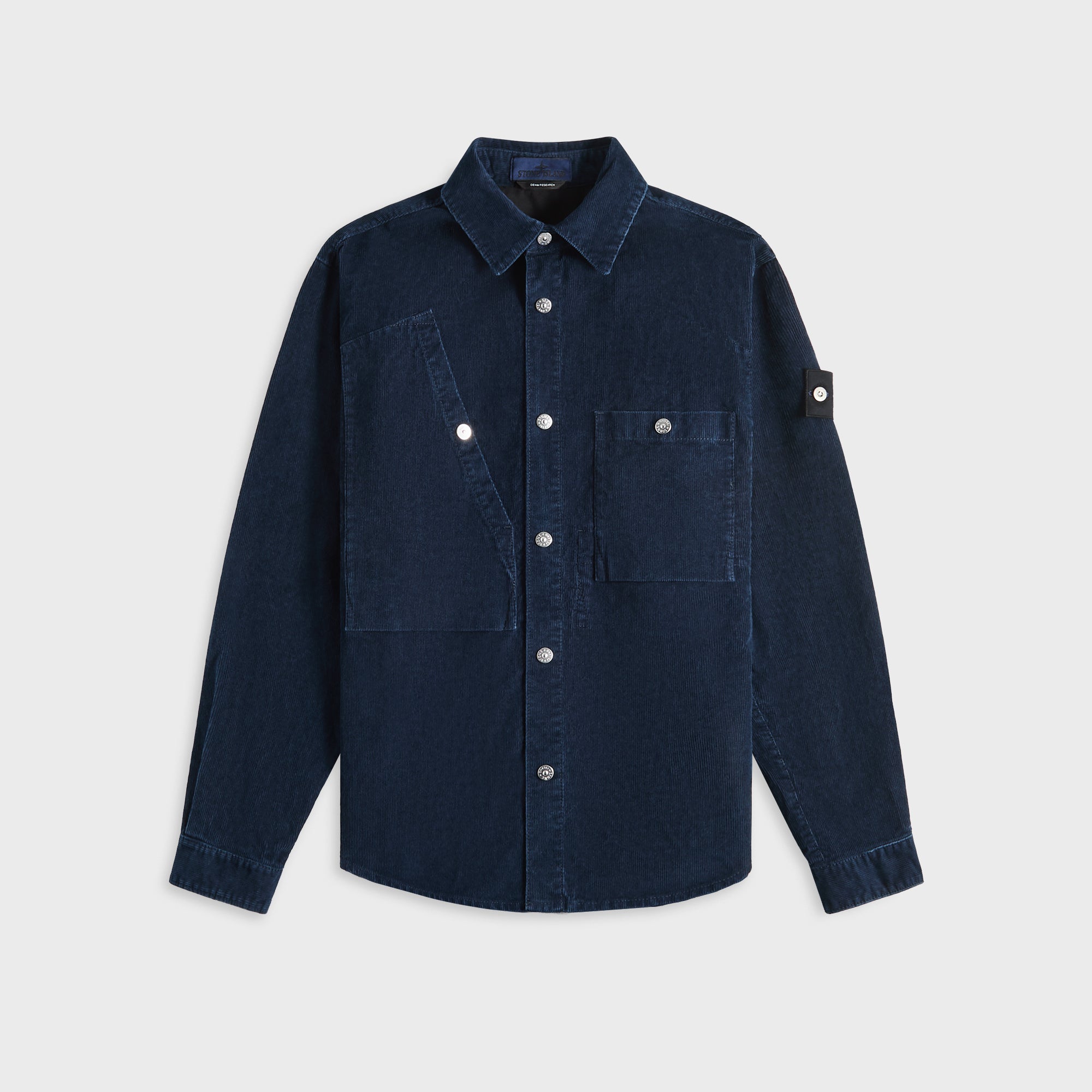 Logo Appliqued Cotton Corduroy Overshirt Indigo Stone island – Гарантія оригінальності – боковий вид