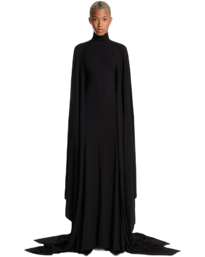 Black Long Cape Dress - BALENCIAGA (Background Removed)