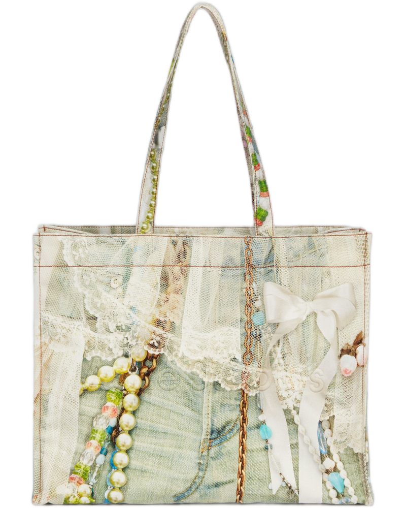 Multicolor Trompe L'oeil Denim Effect Tote - ACNE STUDIOS (Background Removed)