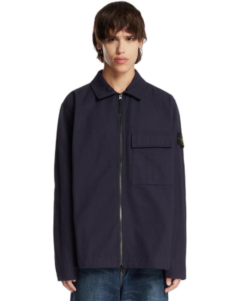 Blue Cotton Zip Overshirt - STONE ISLAND (Background Removed)