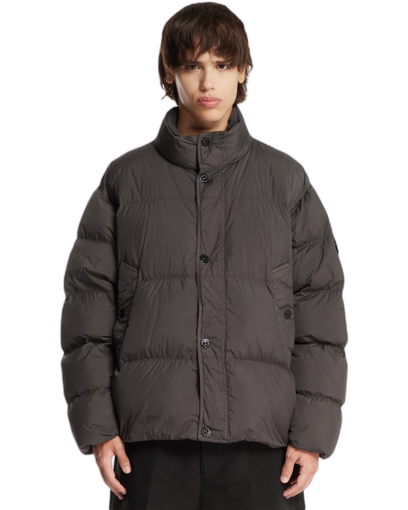 Gray Short Quilted Puffer Jacket - STONE ISLAND (Background Removed)