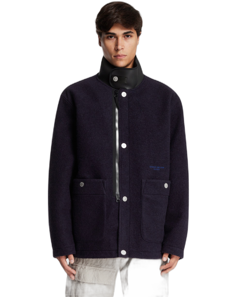 Blue High Collar Coat - STONE ISLAND (Background Removed)