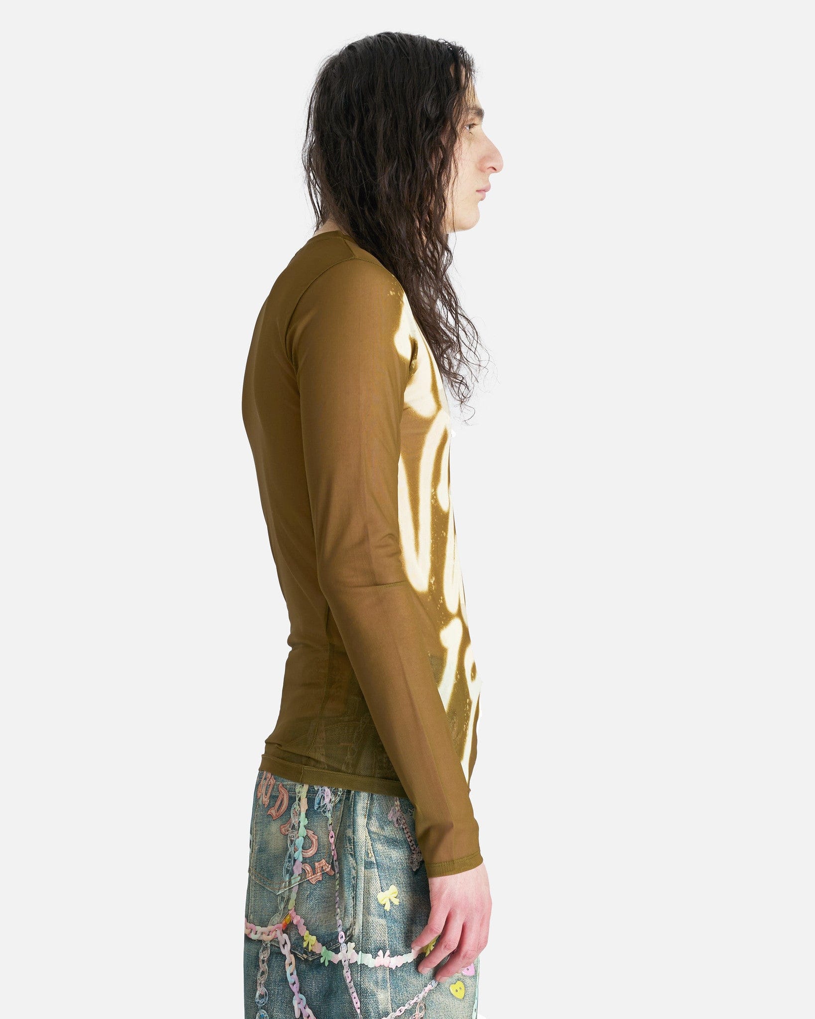 1996 Sheer Logo Long Sleeve In Dark Khaki Green Acne studios – Гарантія оригінальності – вид ззаду