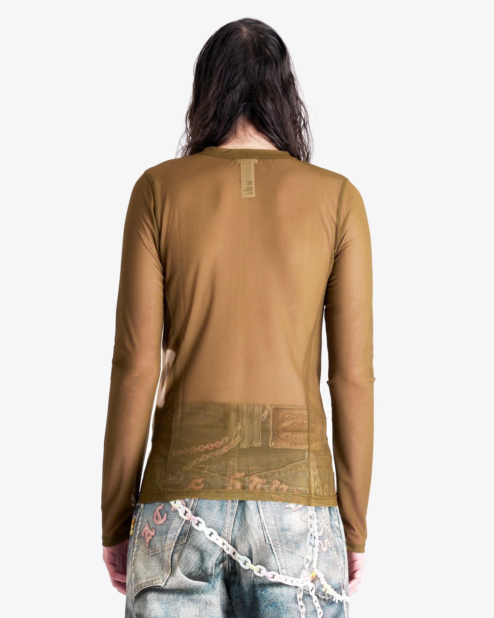 1996 Sheer Logo Long Sleeve In Dark Khaki Green Acne studios – Гарантія оригінальності – детальний вид