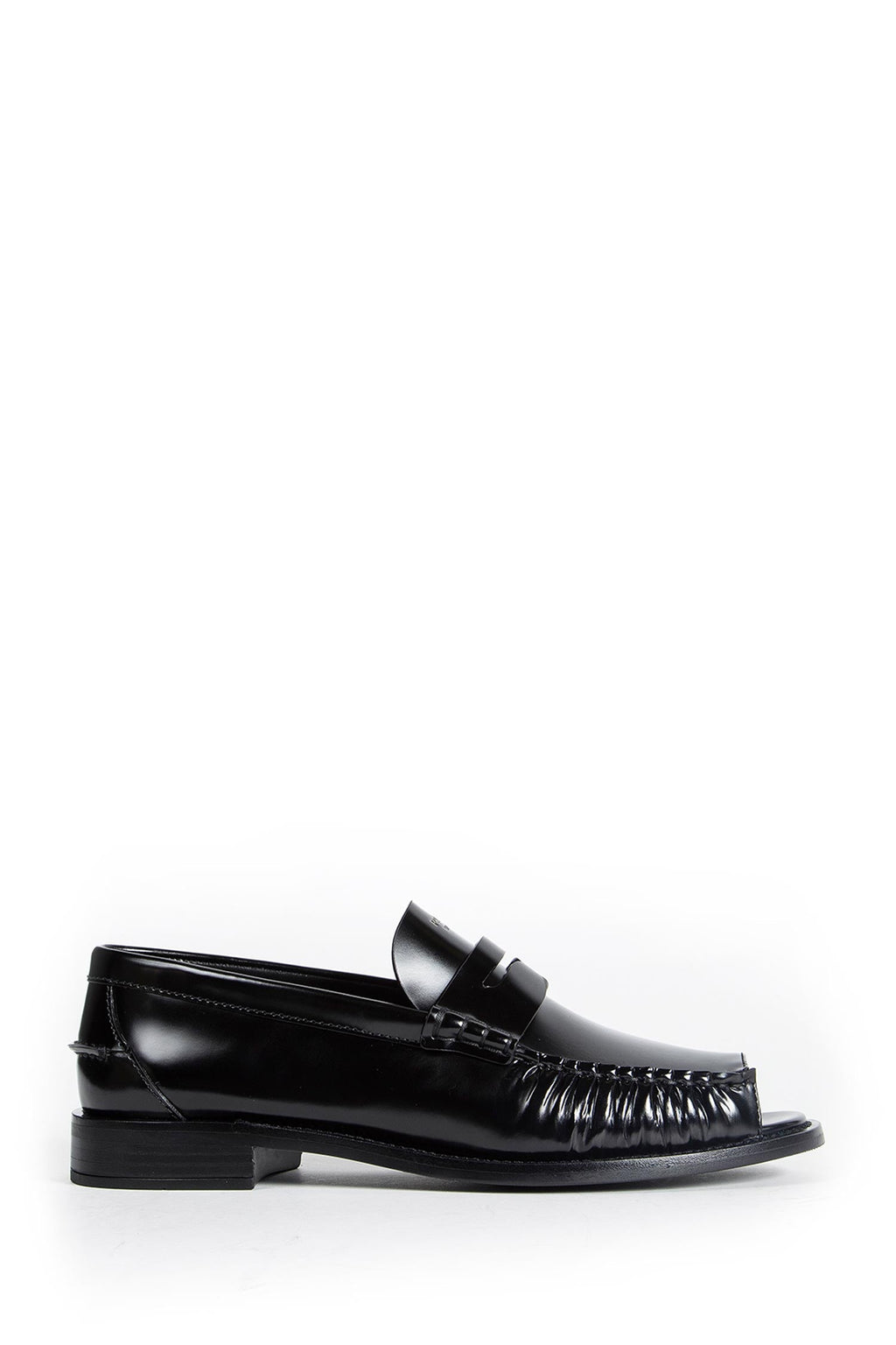 Brushed Leather Peep Toe Loafers Prada – Гарантія оригінальності – боковий вид