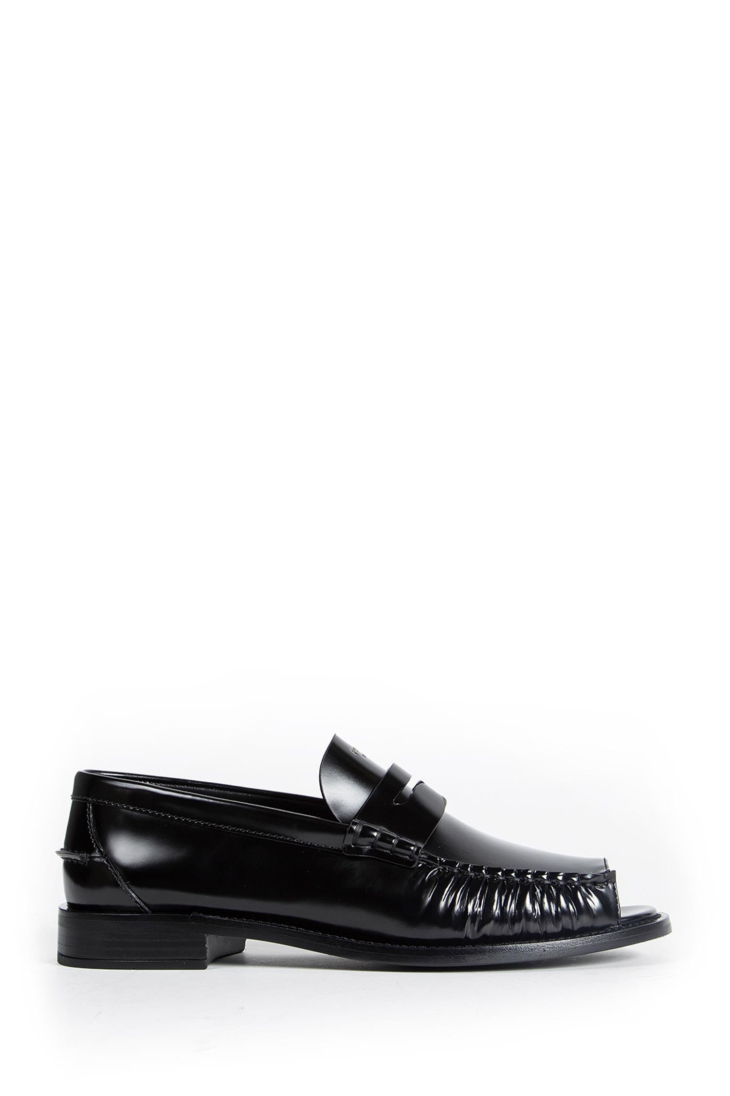 Brushed Leather Peep Toe Loafers Prada – Гарантія оригінальності – боковий вид