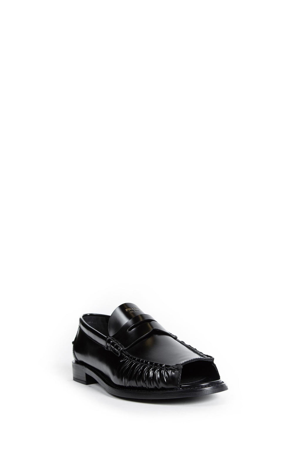 Brushed Leather Peep Toe Loafers Prada – Гарантія оригінальності – вид ззаду