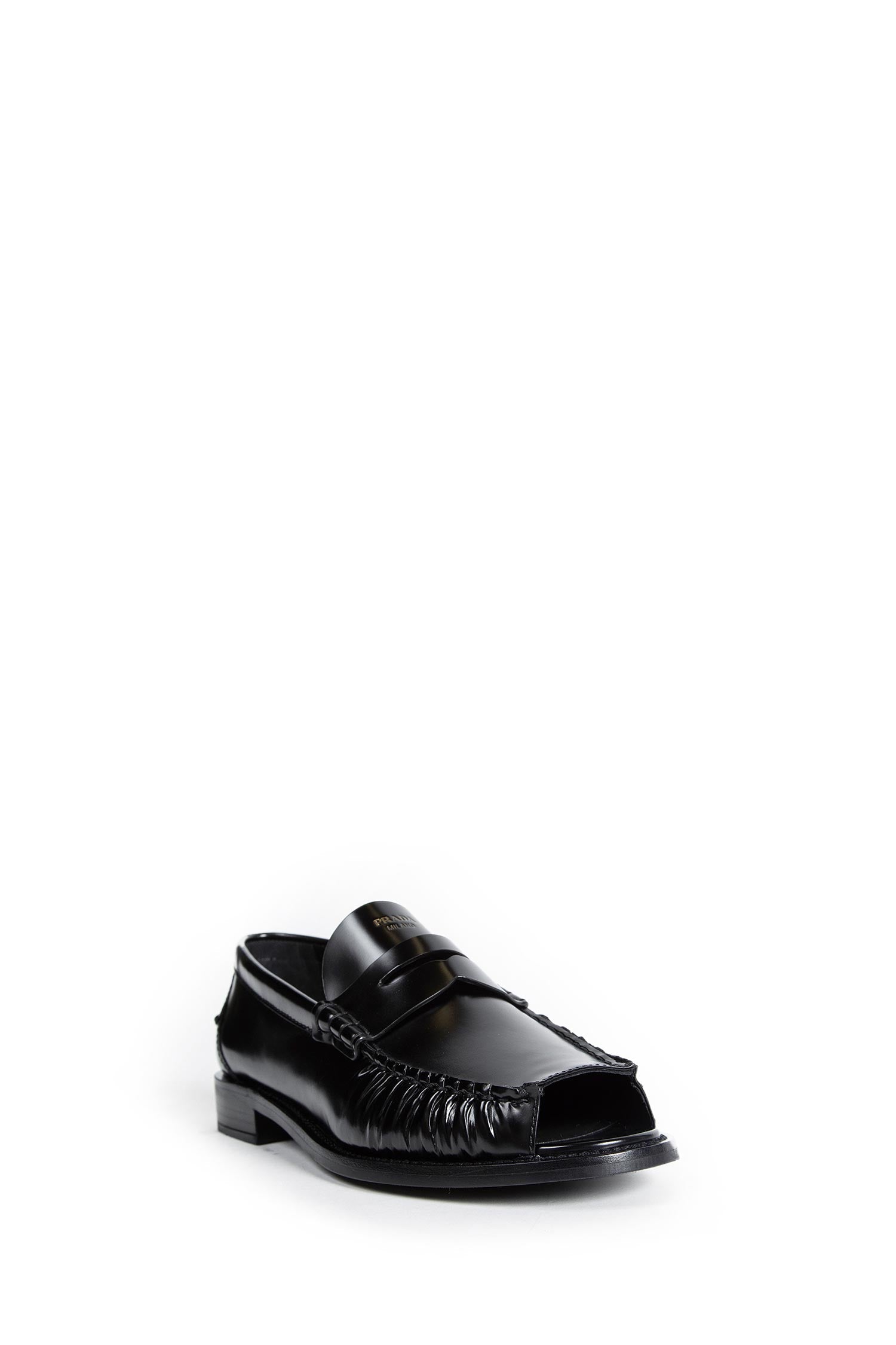 Brushed Leather Peep Toe Loafers Prada – Гарантія оригінальності – вид ззаду