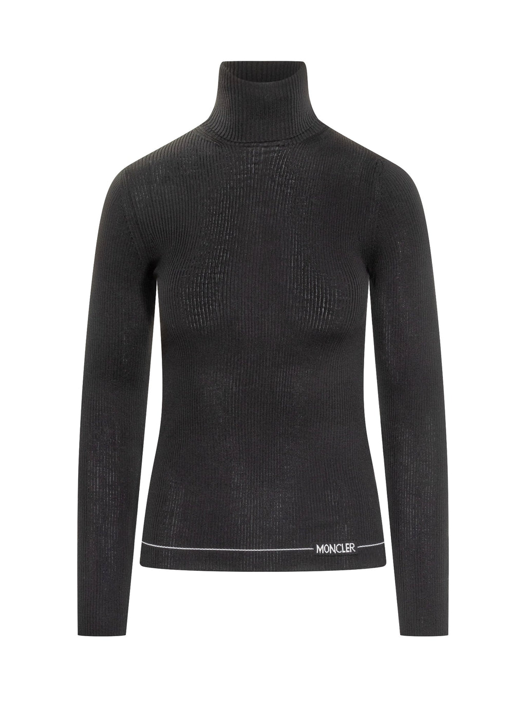 Black Fitted Ribbed Turtleneck Sweater By Moncler Moncler – Гарантія оригінальності – боковий вид