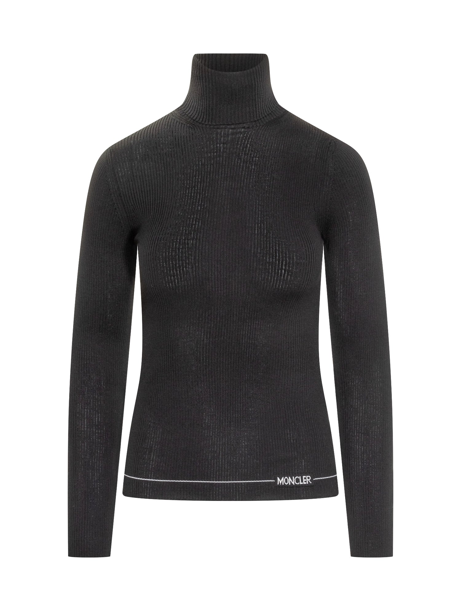 Black Fitted Ribbed Turtleneck Sweater By Moncler Moncler – Гарантія оригінальності – боковий вид