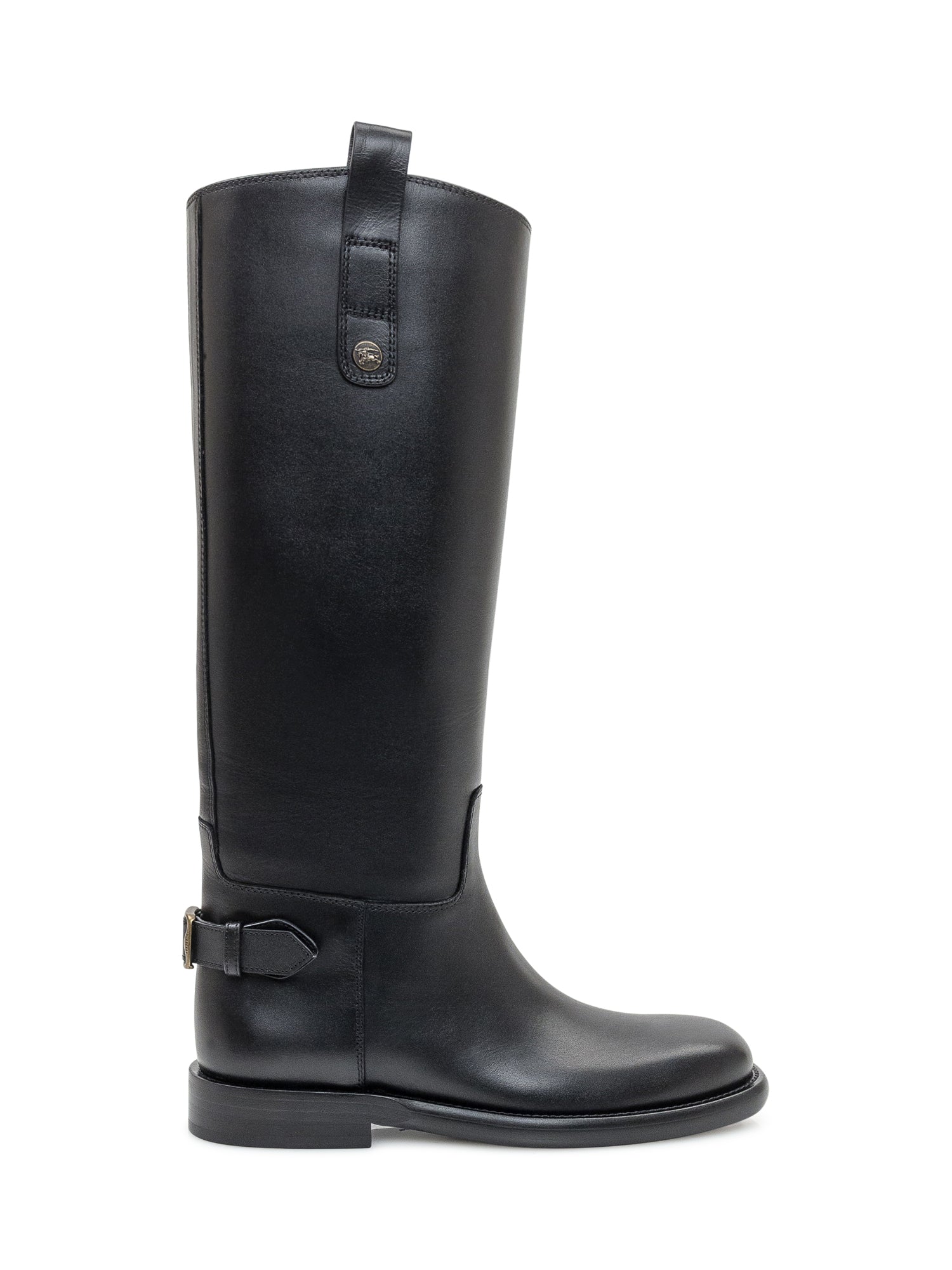 Оригінальна Black Leather Tall Boots With Buckle Burberry – боковий вид