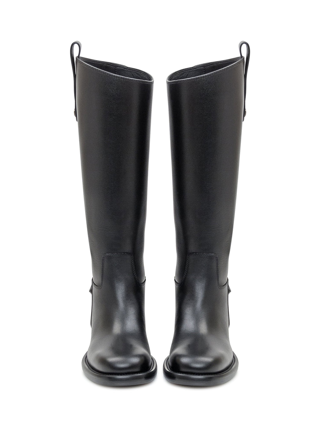 Оригінальна Black Leather Tall Boots With Buckle Burberry – вид ззаду