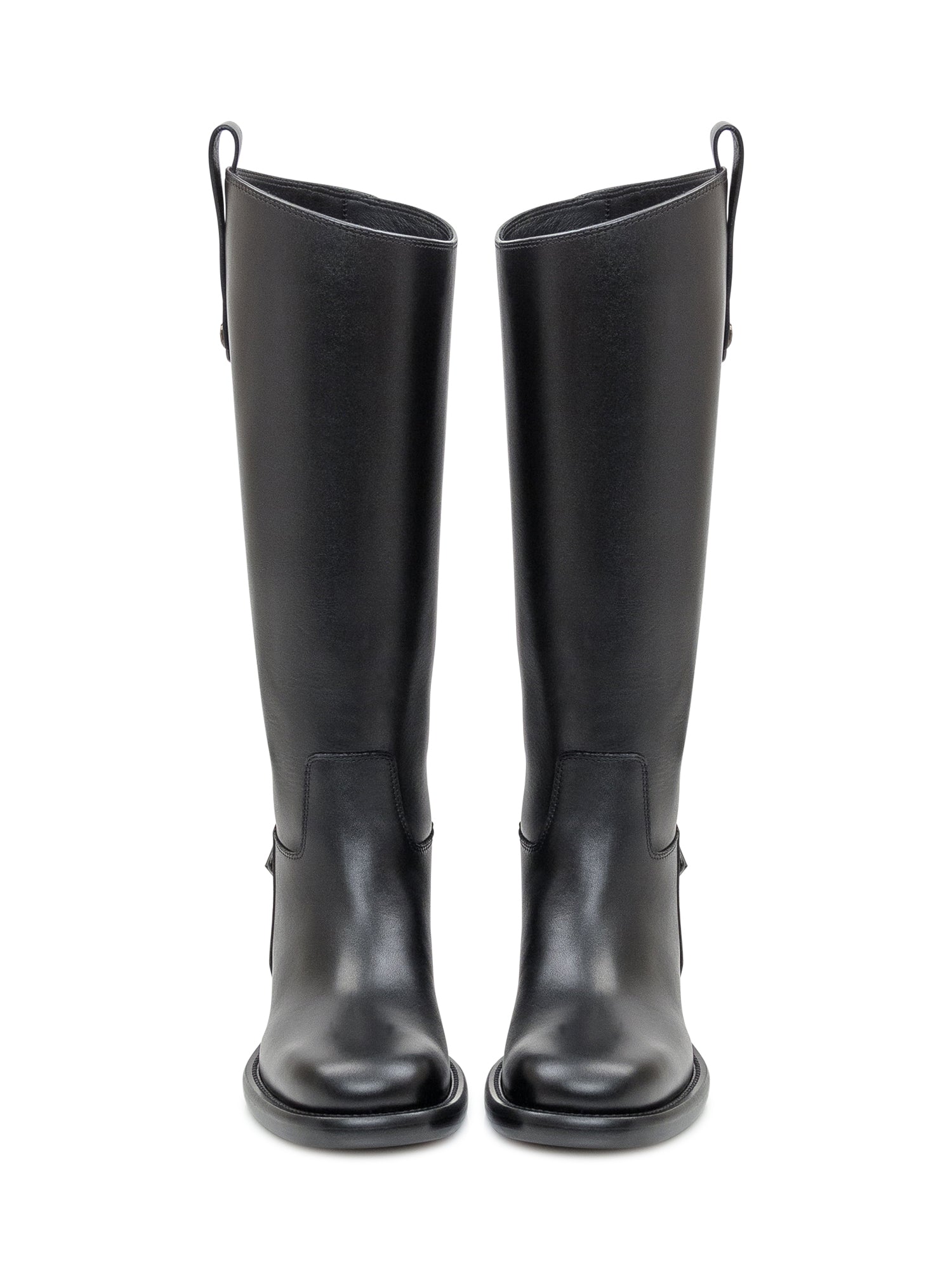 Оригінальна Black Leather Tall Boots With Buckle Burberry – вид ззаду
