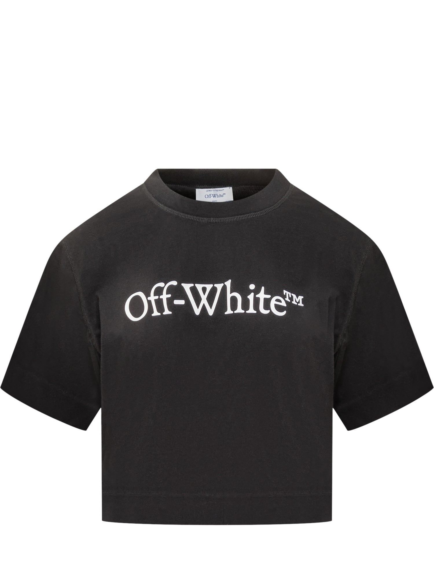 Black Crop T Shirt With White Logo Off-white – Гарантія оригінальності – боковий вид