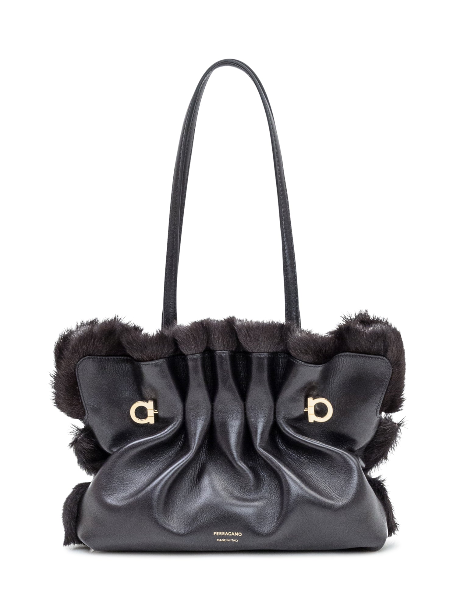 Soft Sh Black Leather And Fur Bag Salvatore ferragamo оригінал – Купити в Україні – боковий вид